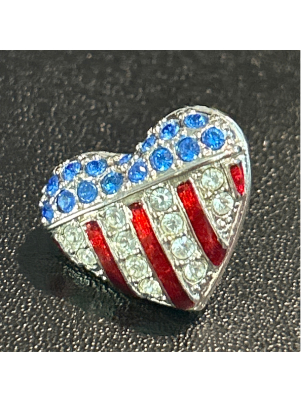 Women's Swarovski Heart Flag Brooch One Size Silver Red White Blue